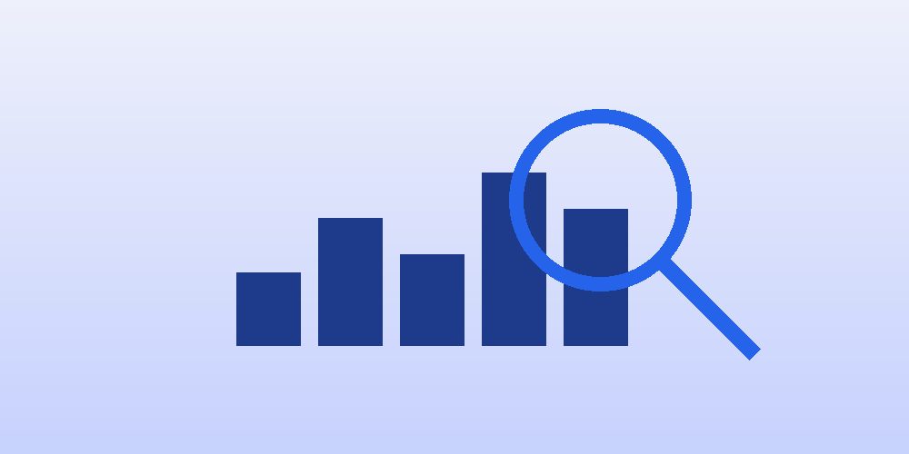 Illustration of a magnifying glass over a bar chart, representing search engine optimization